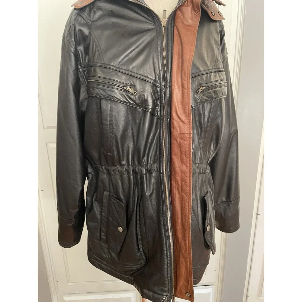 Vintage Wilson's Men's Black‎ Leather Thinsulate Hooded Jacket (1990s)